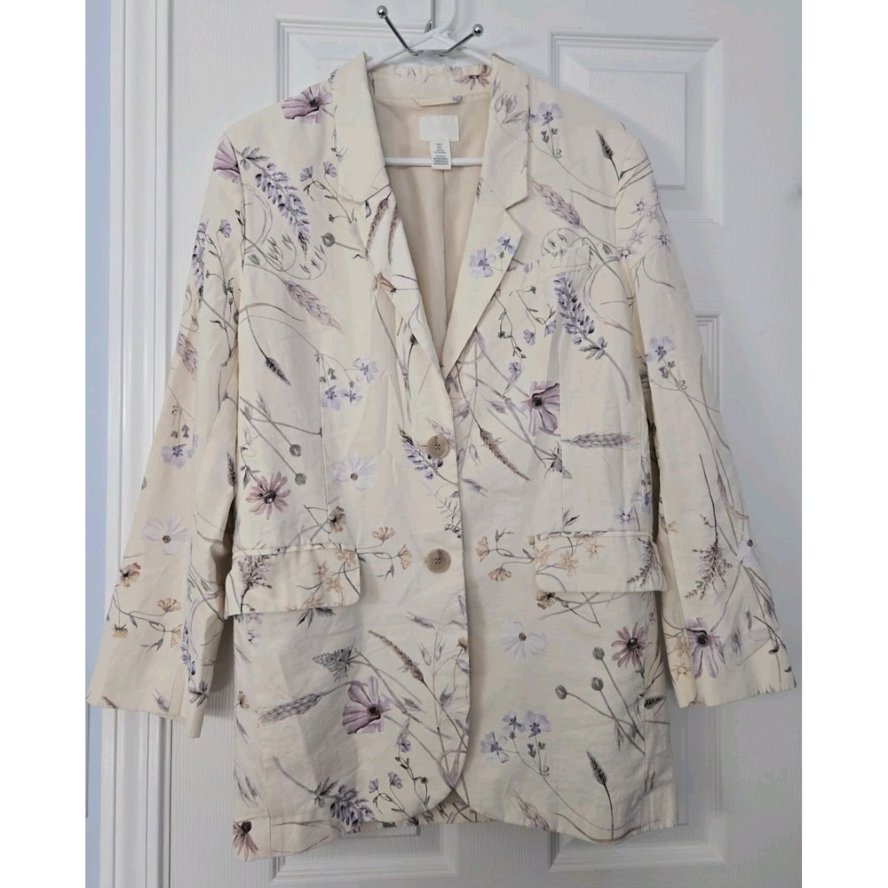 H & M Womans Blazer Size Small Beige, Lavender, Grey Florial. Linen Blend